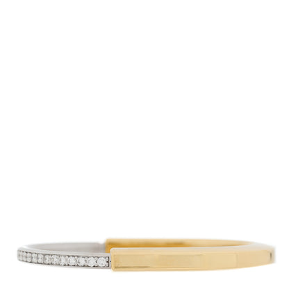 Tiffany 18K Yellow White Gold Diamond Tiffany Lock Half Pave Bangle Bracelet 3 of 7