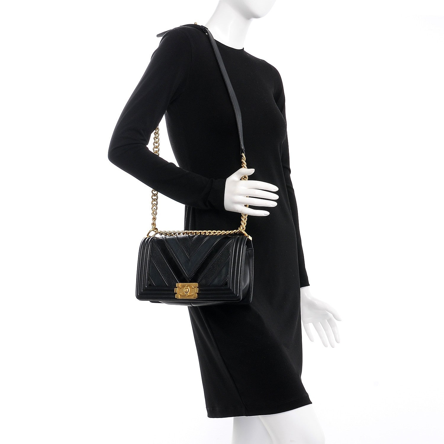 Chanel Caviar Suede Calfskin Chevron Medium Boy Flap Black 2 of 10