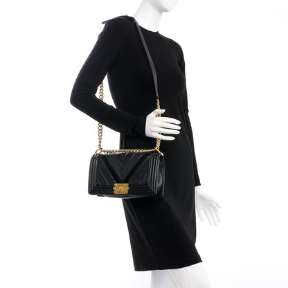 Chanel Caviar Suede Calfskin Chevron Medium Boy Flap Black 2 of 10