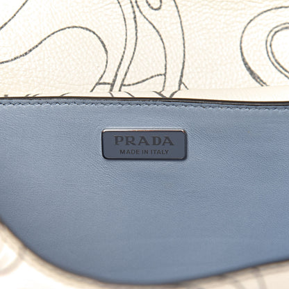 Prada X JAMES JEAN Glace Calfskin Rabbit Print Cahier Bag Opaline 6 of 9