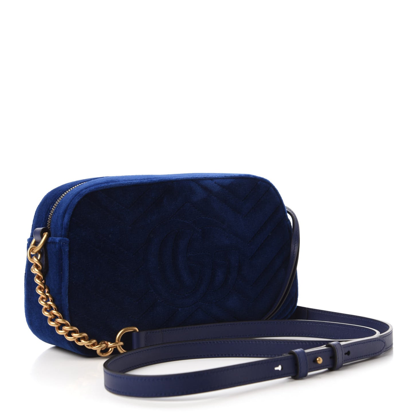 Velvet Matelasse Small GG Marmont Chain Shoulder Bag Cobalt