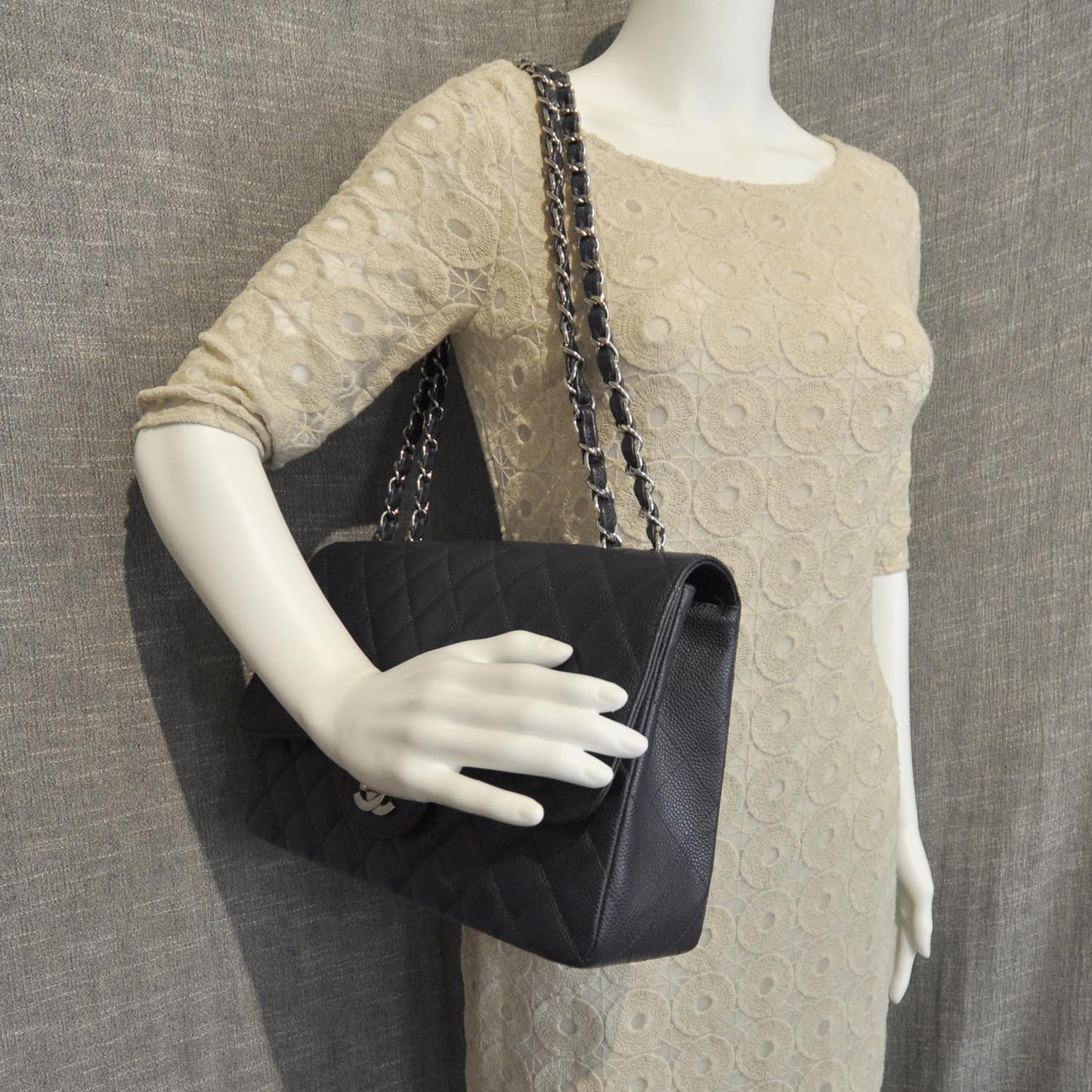 Caviar Jumbo Single Flap Navy Blue