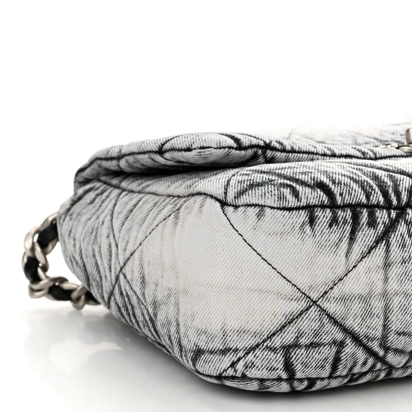 Washed Denim Quilted Medium Chanel 19 Flap Black White