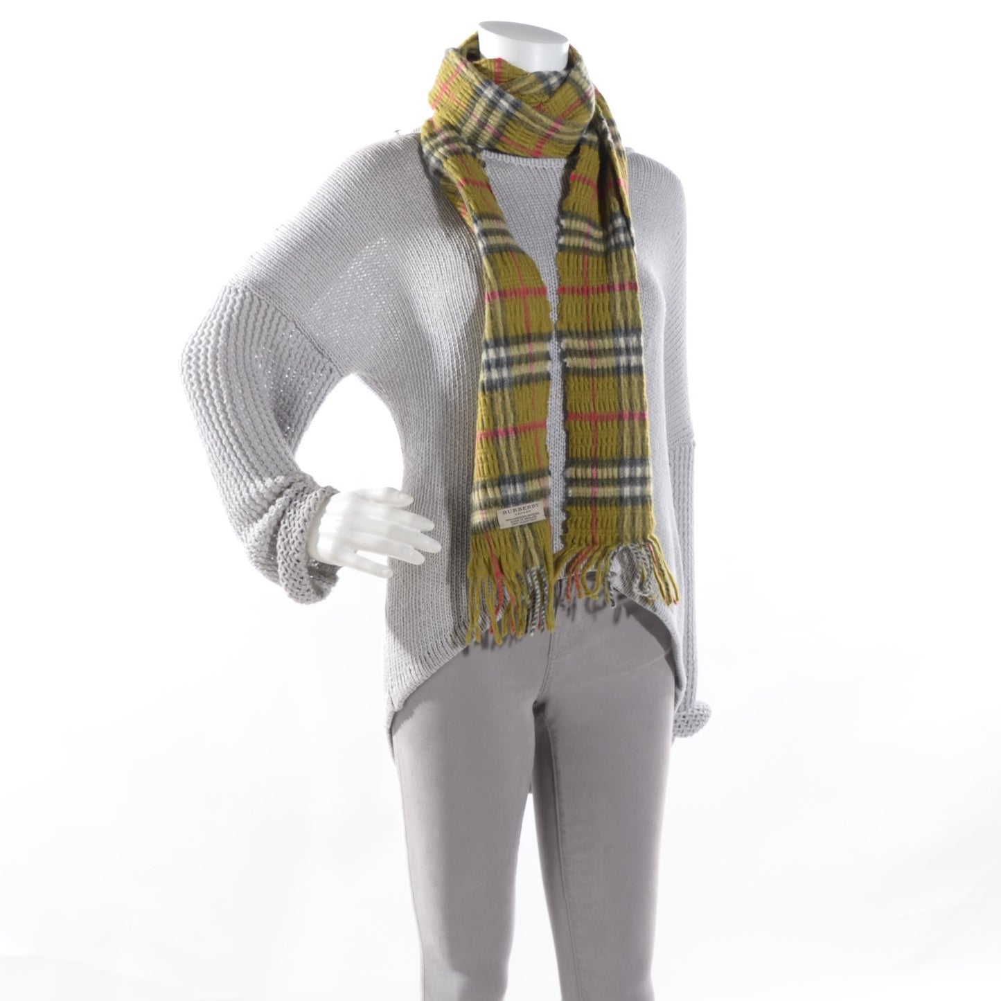 Wool Cashmere Check Scarf Green