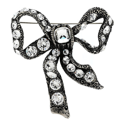 Gucci Metal Crystal Bow Brooch Silver 1 of 3