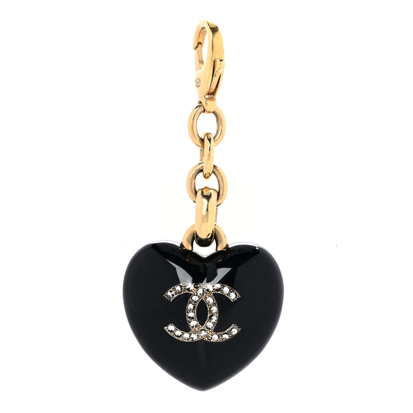CHANELResin Crystal CC Heart Bag Charm Black