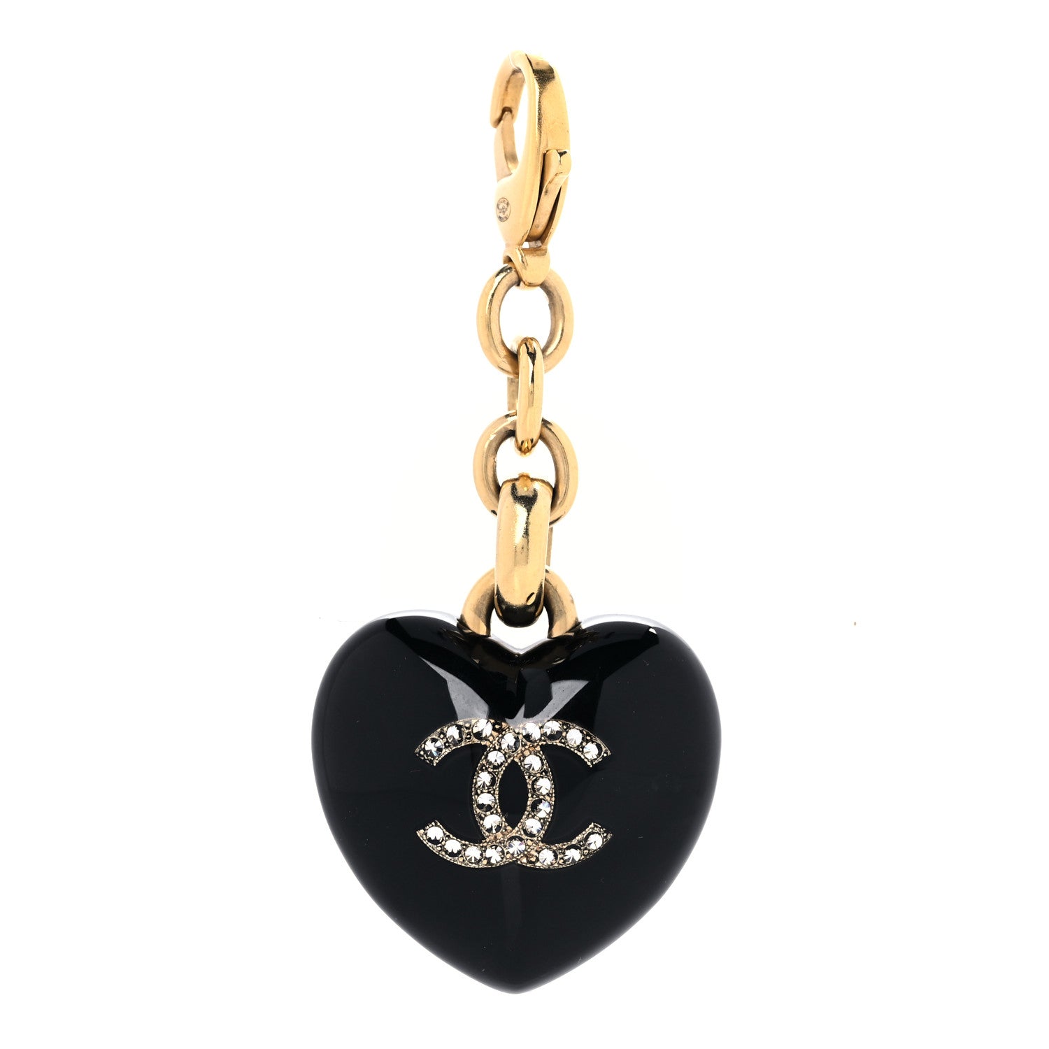 Chanel CHANELResin Crystal CC Heart Bag Charm Black 1 of 4