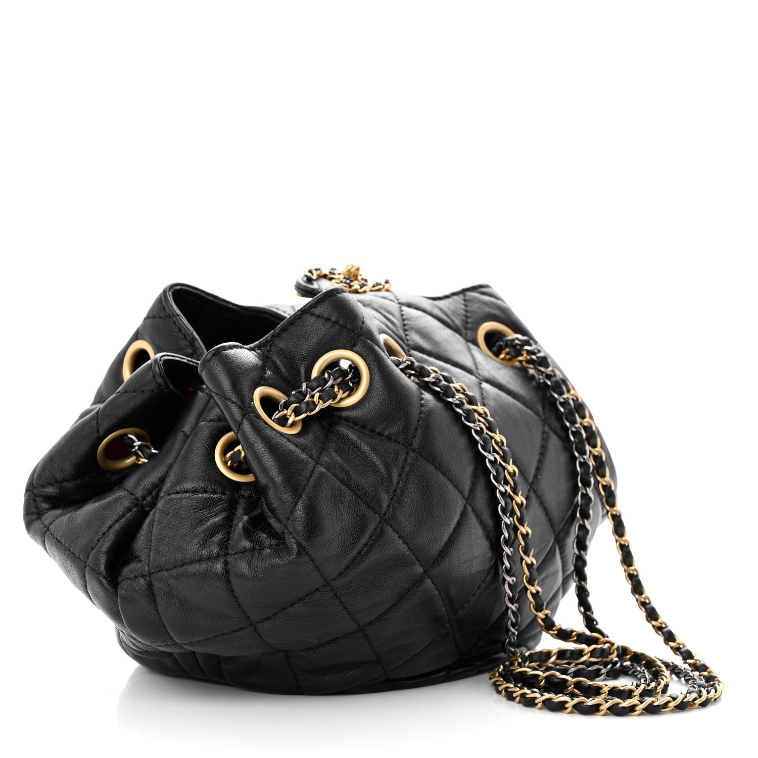 Chanel Lambskin Quilted Drawstring Bag Black 3 of 11