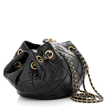 Chanel Lambskin Quilted Drawstring Bag Black 3 of 11