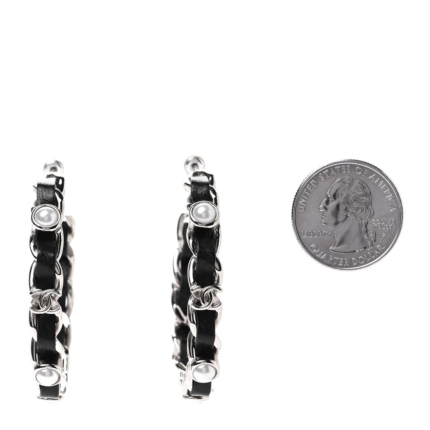 Chanel Lambskin Pearl CC Chain Hoop Earrings Gold Black 2 of 4
