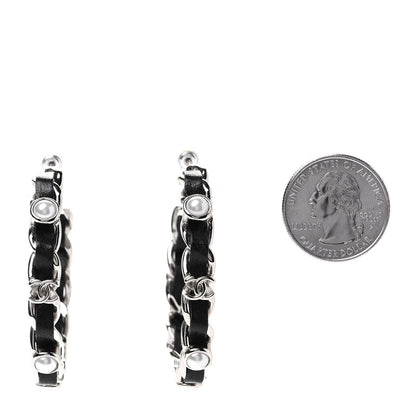 Chanel Lambskin Pearl CC Chain Hoop Earrings Gold Black 2 of 4
