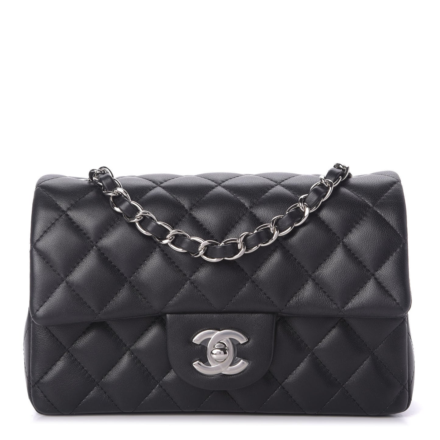 Lambskin Quilted Mini Rectangular Flap Black