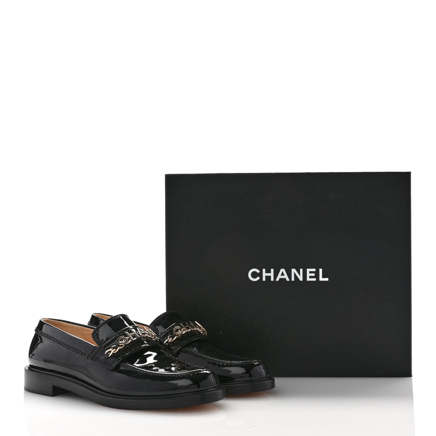 Chanel Shiny Calfskin Logo Loafers 38 Black 9 of 9