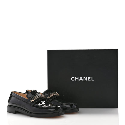 Chanel Shiny Calfskin Logo Loafers 38 Black 9 of 9