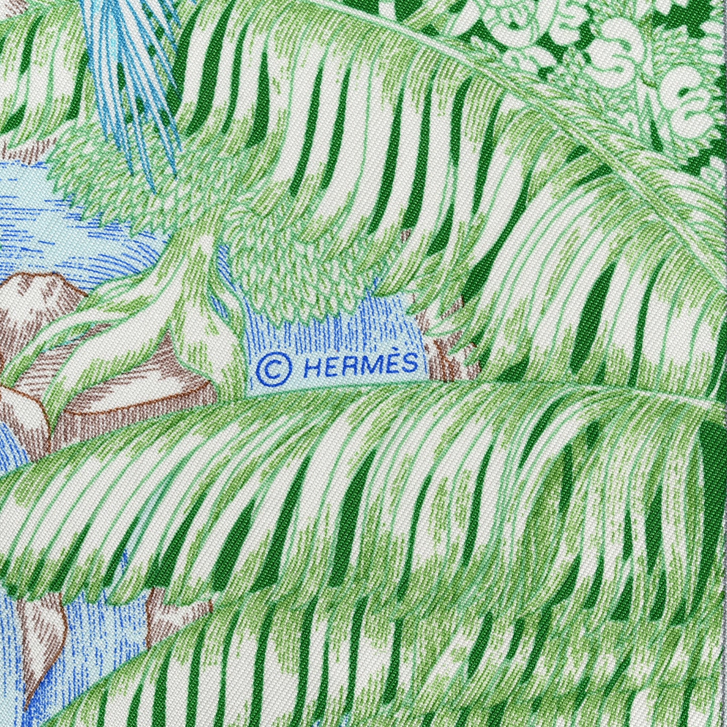 Silk Twill Faubourg Tropical Scarf 90 Bleu Vert Jaune