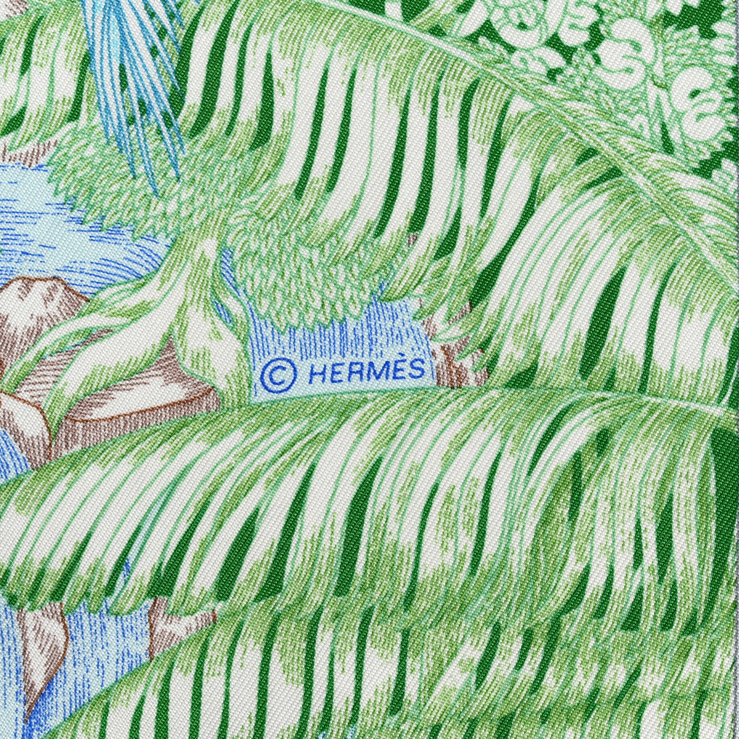 Hermes Silk Twill Faubourg Tropical Scarf 90 Bleu Vert Jaune 4 of 8