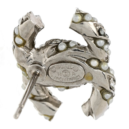 Chanel Crystal Pearl Twisted CC Earrings Silver 4 of 4