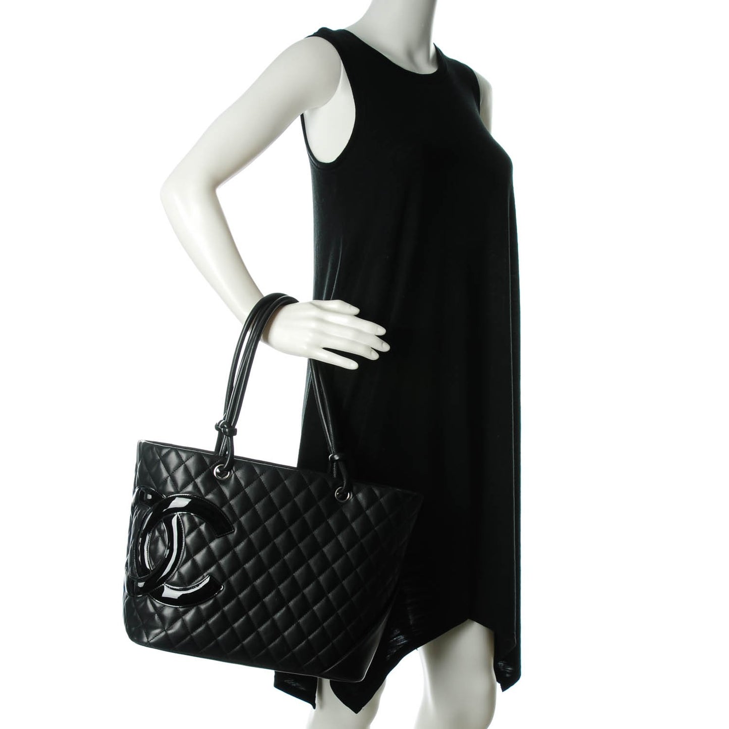 Calfskin Quilted Large Cambon Tote Black