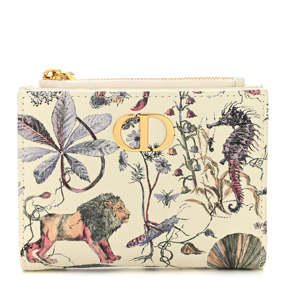 Christian Dior Calfskin Cabinet De Curiosites Print Caro XS Wallet White Multicolor 1 of 9
