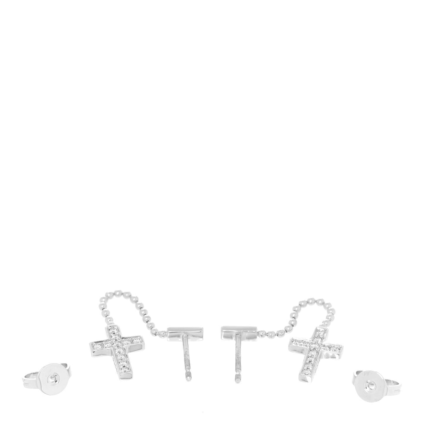 18K White Gold Diamond Cross Drop Earrings