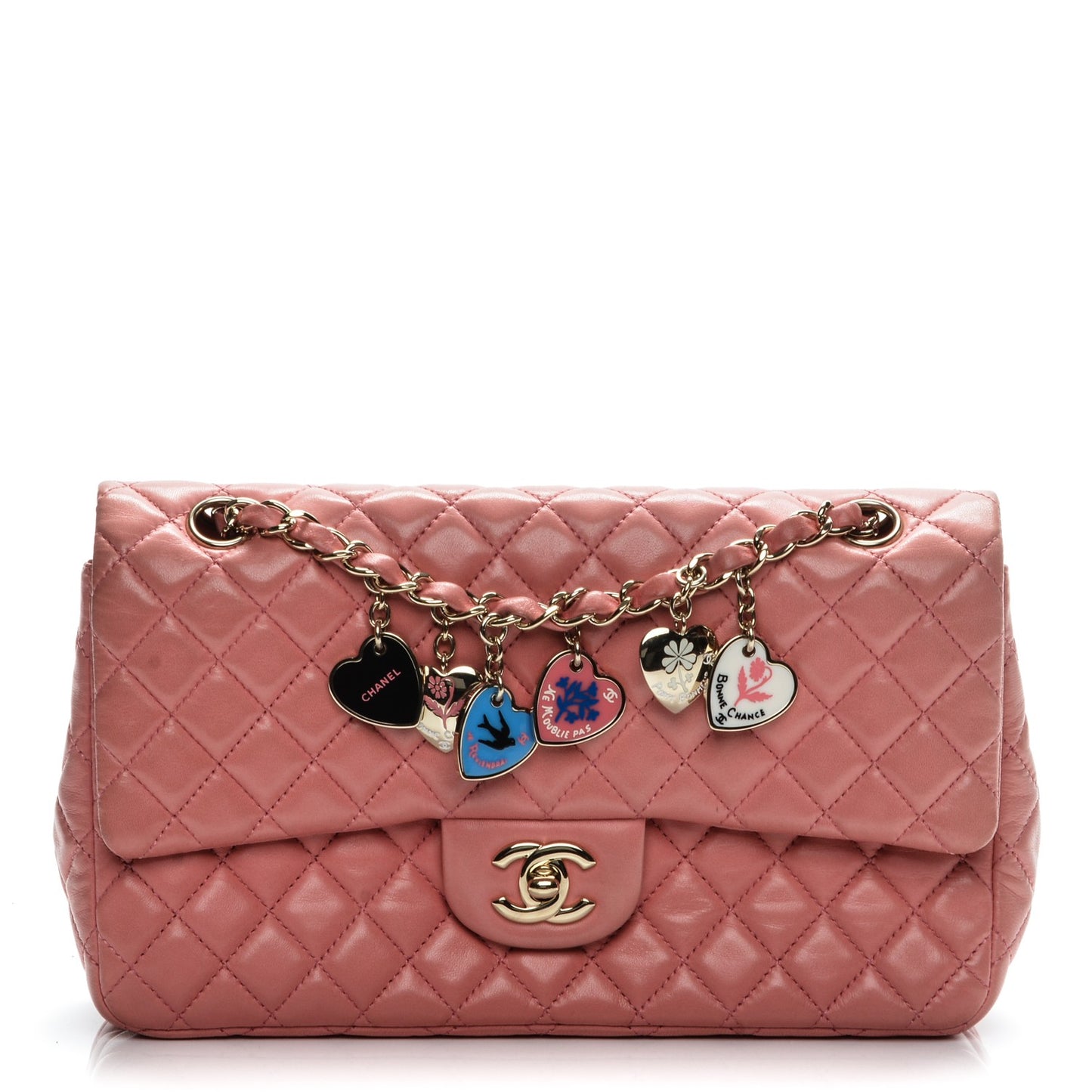 Lambskin Quilted Valentine Charms Medium Single Flap Pink