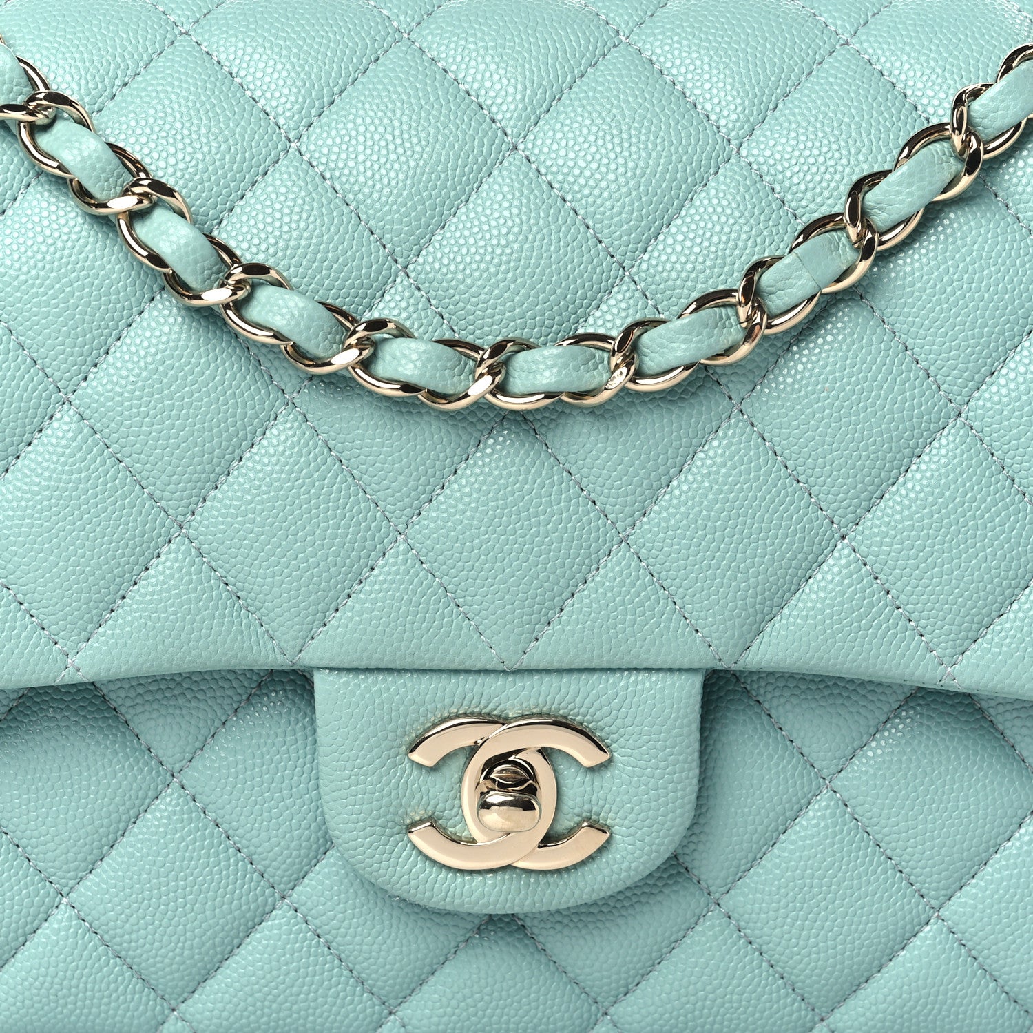 Chanel Caviar Quilted Medium Double Flap Light Blue 8 of 10