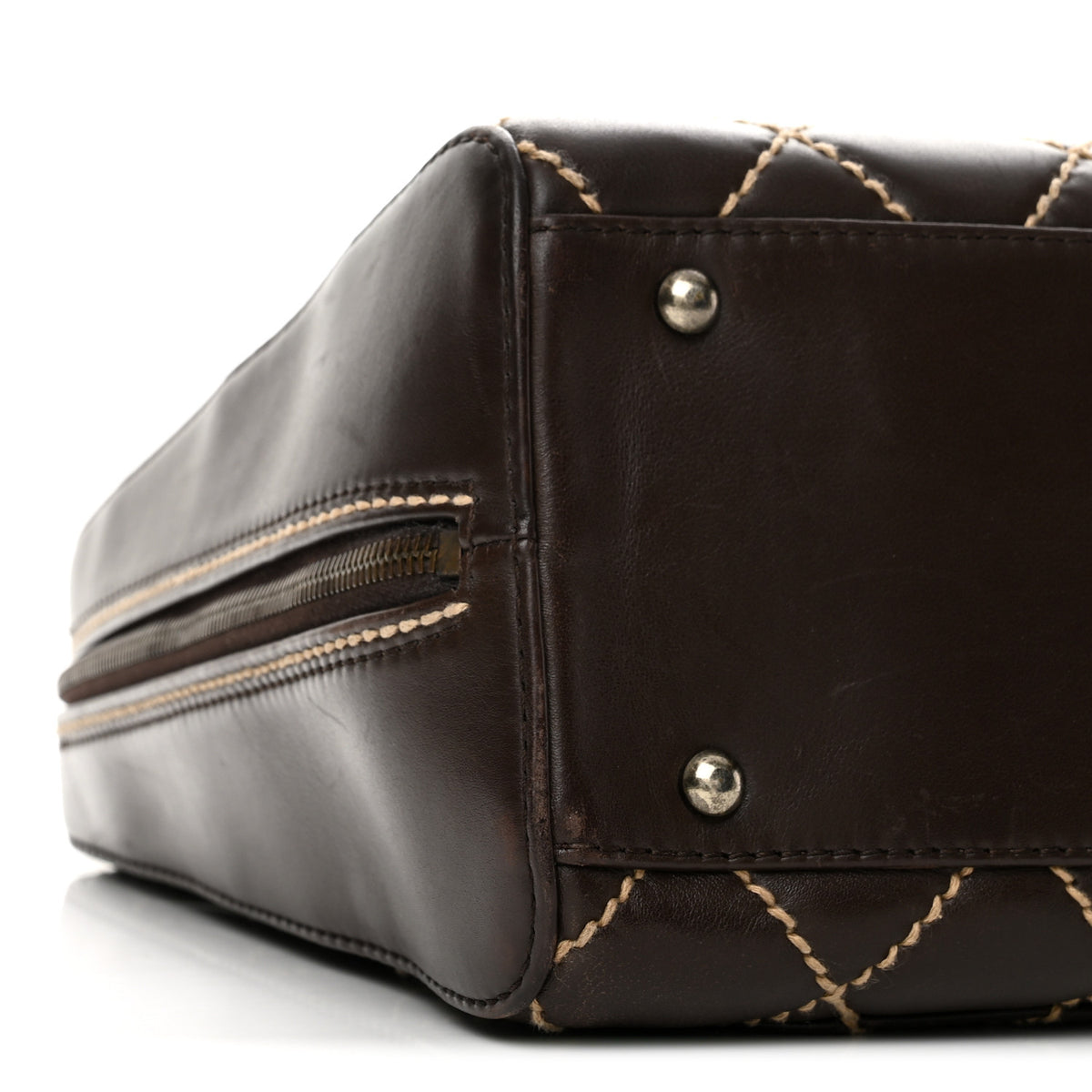 Calfskin Wild Stitch Vertical Top Handle Bag Brown