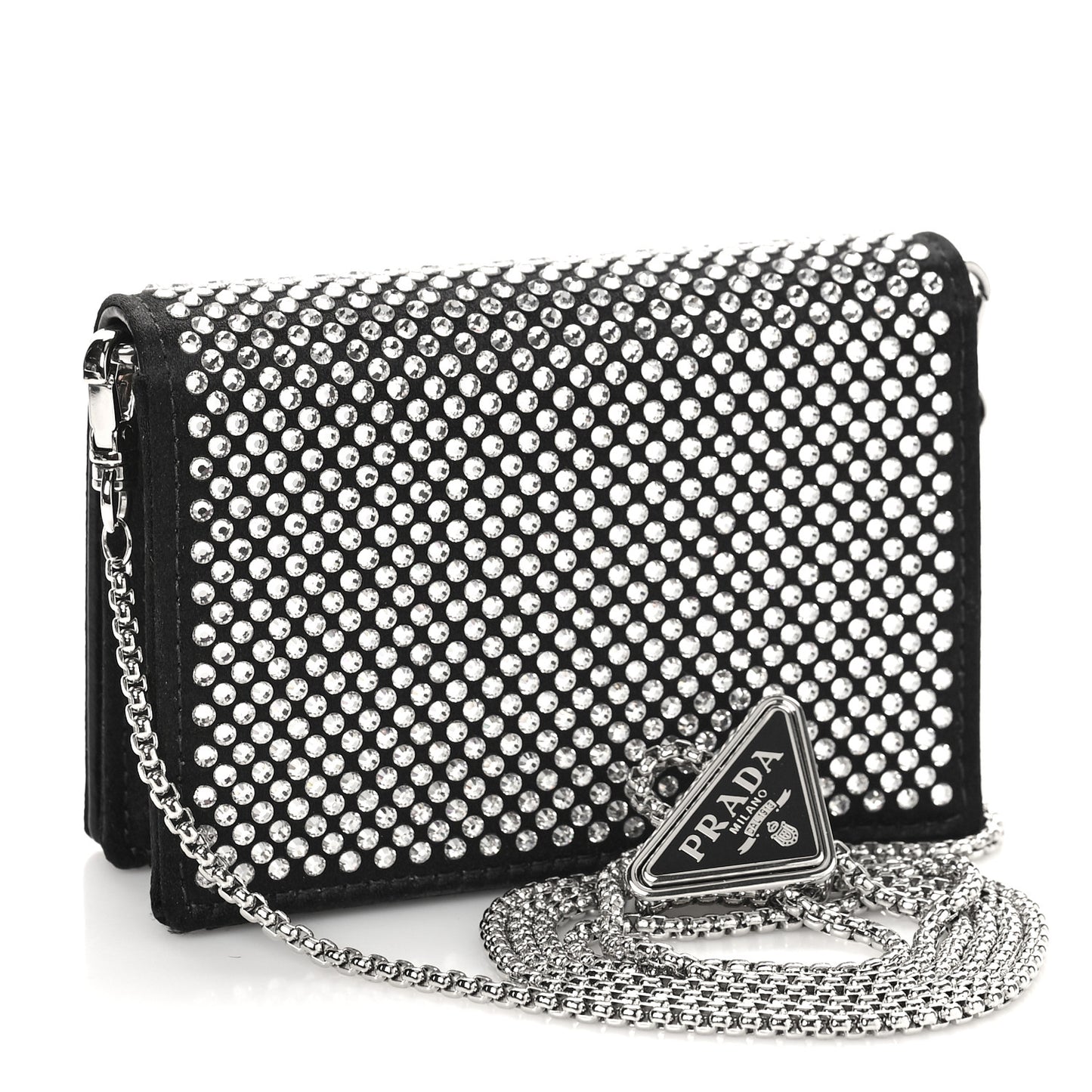 Satin Crystal Metal Triangle Logo Card Holder With Strap Cristal