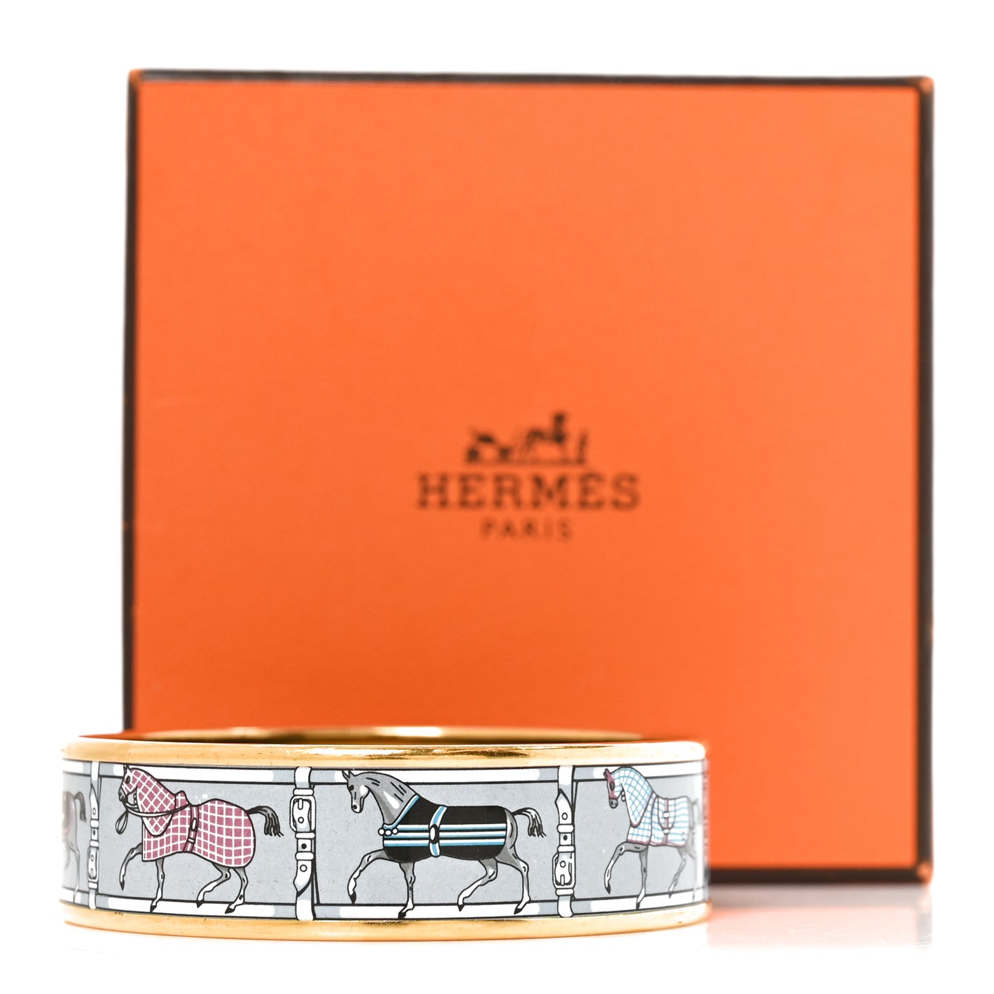 Enamel Printed Wide Horse Riding Motif Bracelet