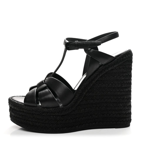 Calfskin Tribute 95 Platform Espadrille Wedge Sandals 40.5 Black