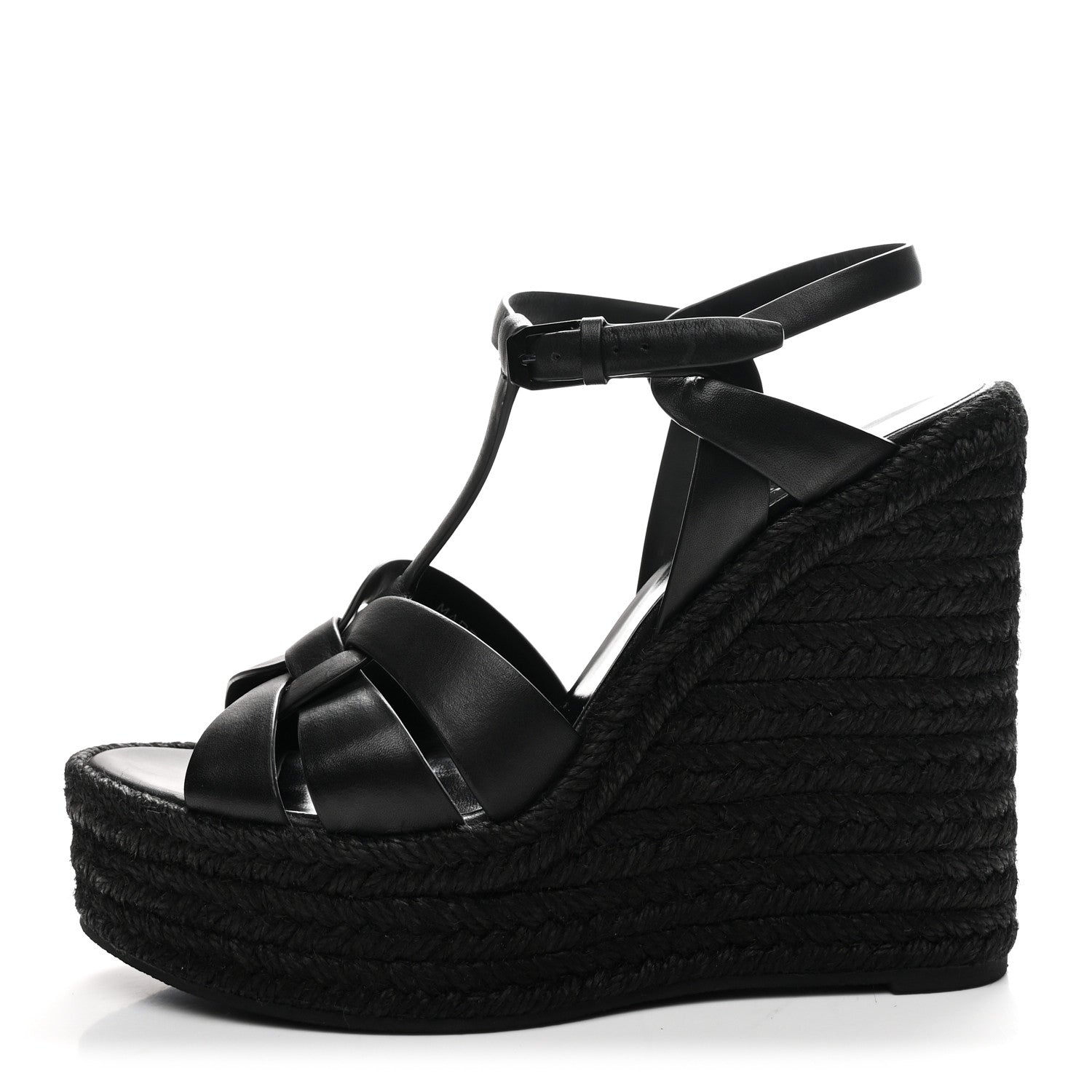 Saint Laurent Calfskin Tribute 95 Platform Espadrille Wedge Sandals 40.5 Black 1 of 8