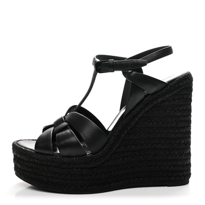 Saint Laurent Calfskin Tribute 95 Platform Espadrille Wedge Sandals 40.5 Black 1 of 8