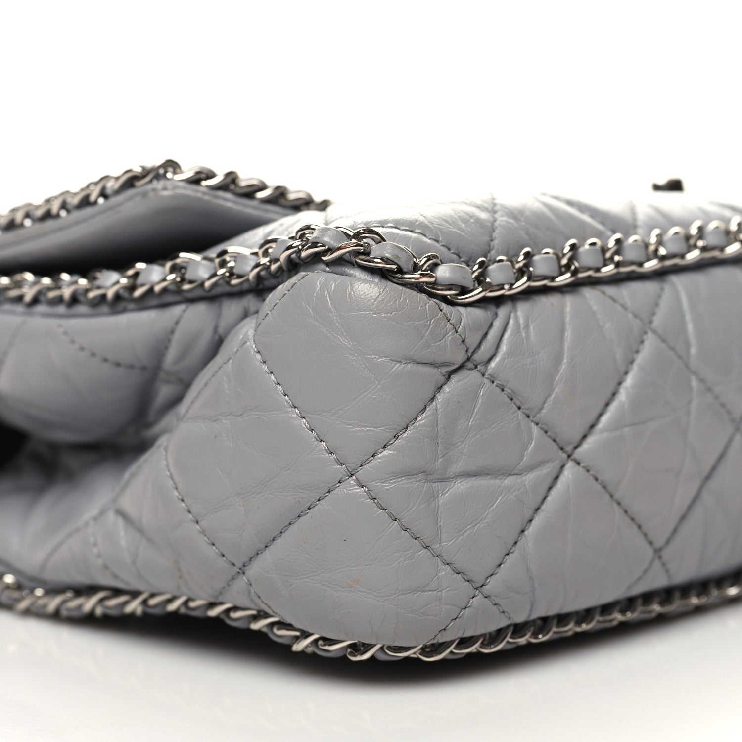 Chanel Crumpled Calfskin Large Chain All Over Flap Grey 9 of 13