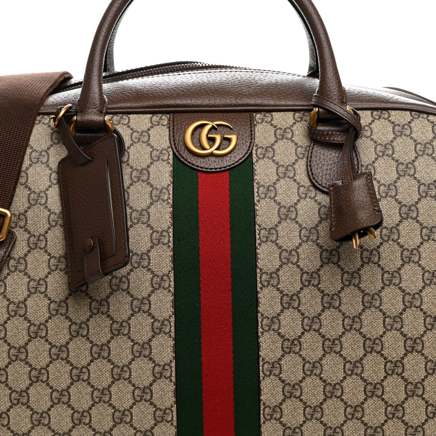 Gucci GG Supreme Monogram Textured Dollar Calfskin Web Large Savoy Bowling Bag Beige Ebony New Acero 8 of 14