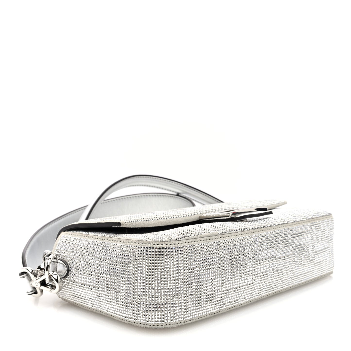 Crystal Vitello Laminato FF Medium Baguette Crystal Argento