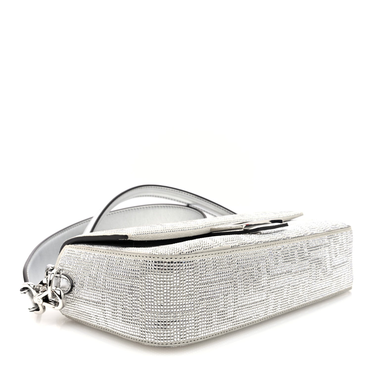 Fendi Crystal Vitello Laminato FF Medium Baguette Crystal Argento 4 of 9