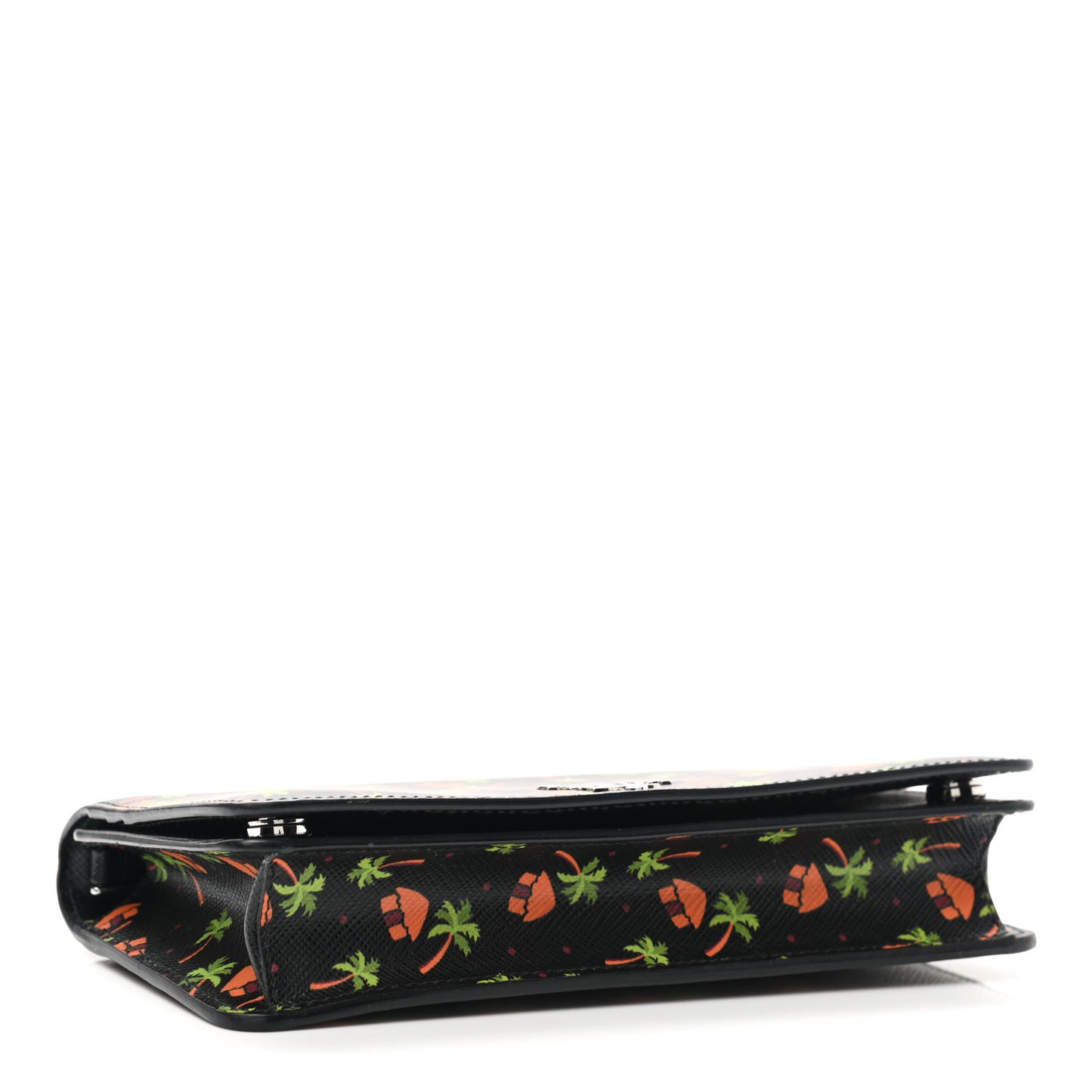 Saffiano Palm Tree Print Chain Wallet Black
