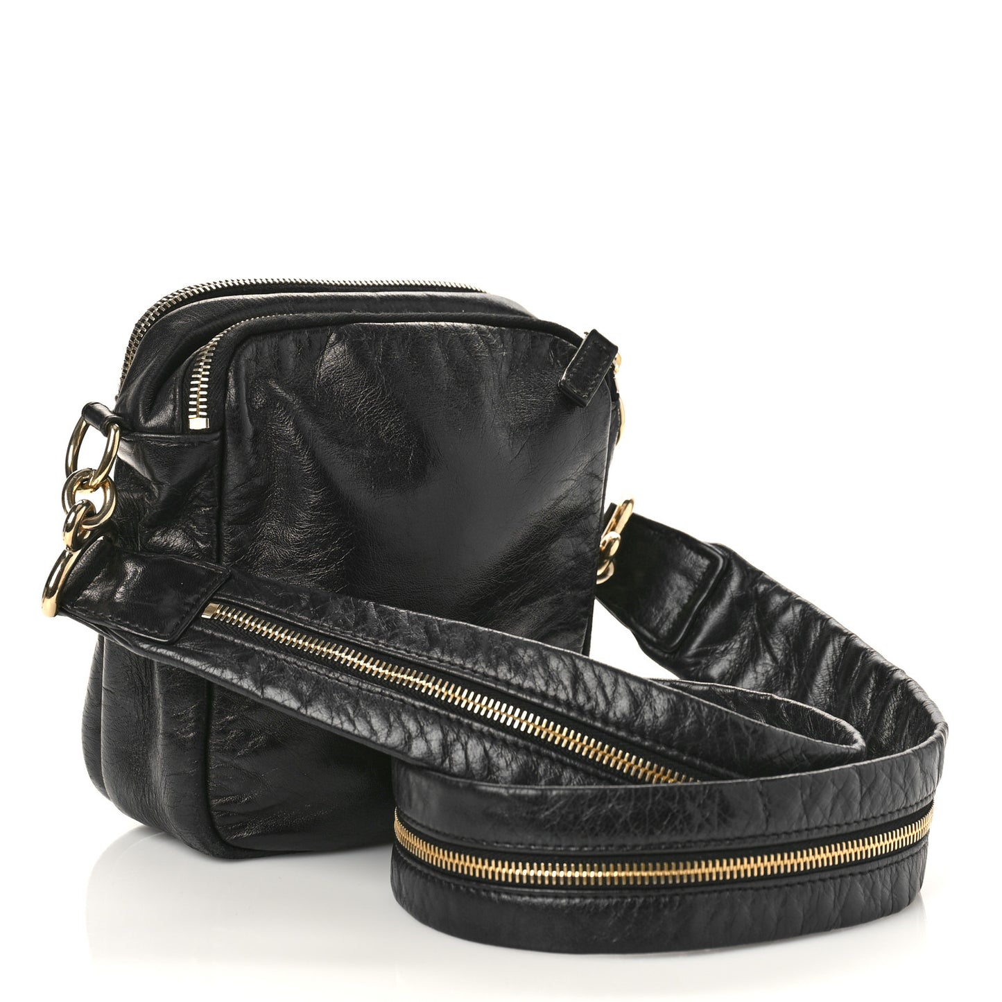 Lambskin Jersey Scales Zipper Shoulder Bag Black