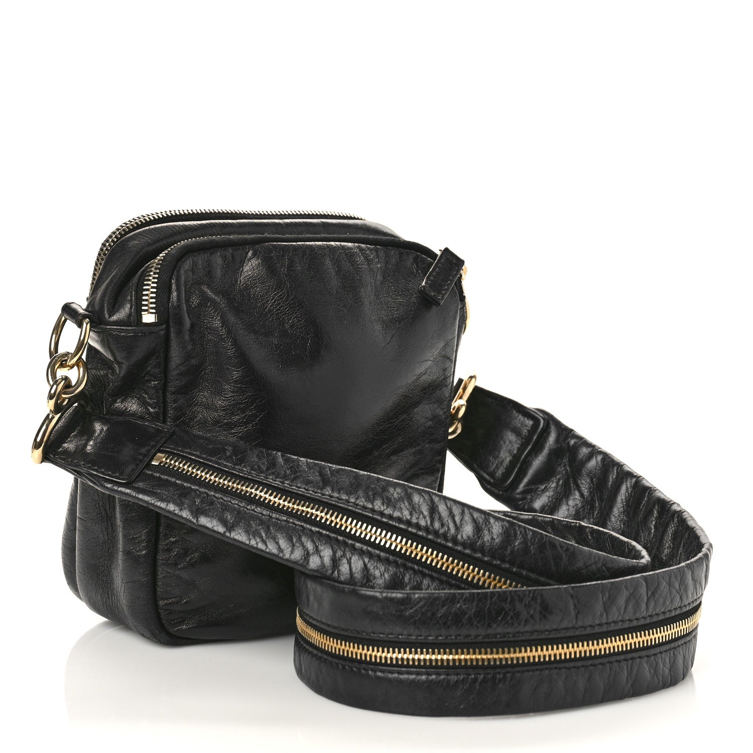 Chanel Lambskin Jersey Scales Zipper Shoulder Bag Black 2 of 10