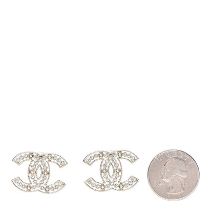 Chanel Pearl Crystal Sparkling Pearls CC Earrings Light Gold 2 of 5