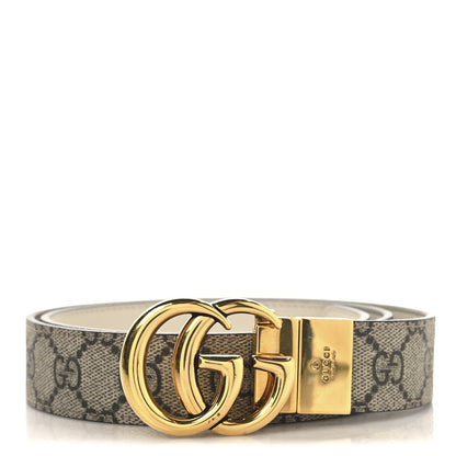 Gucci GG Supreme Monogram Plutone Calfskin Double G Reversible 30mm Belt 85 34 Beige Ebony Mystic White 1 of 8