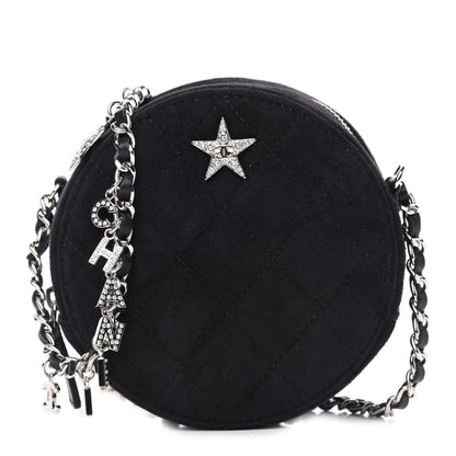 Chanel Suede Quilted Crystal Round Clutch With Logo Chain Black 1 of 11