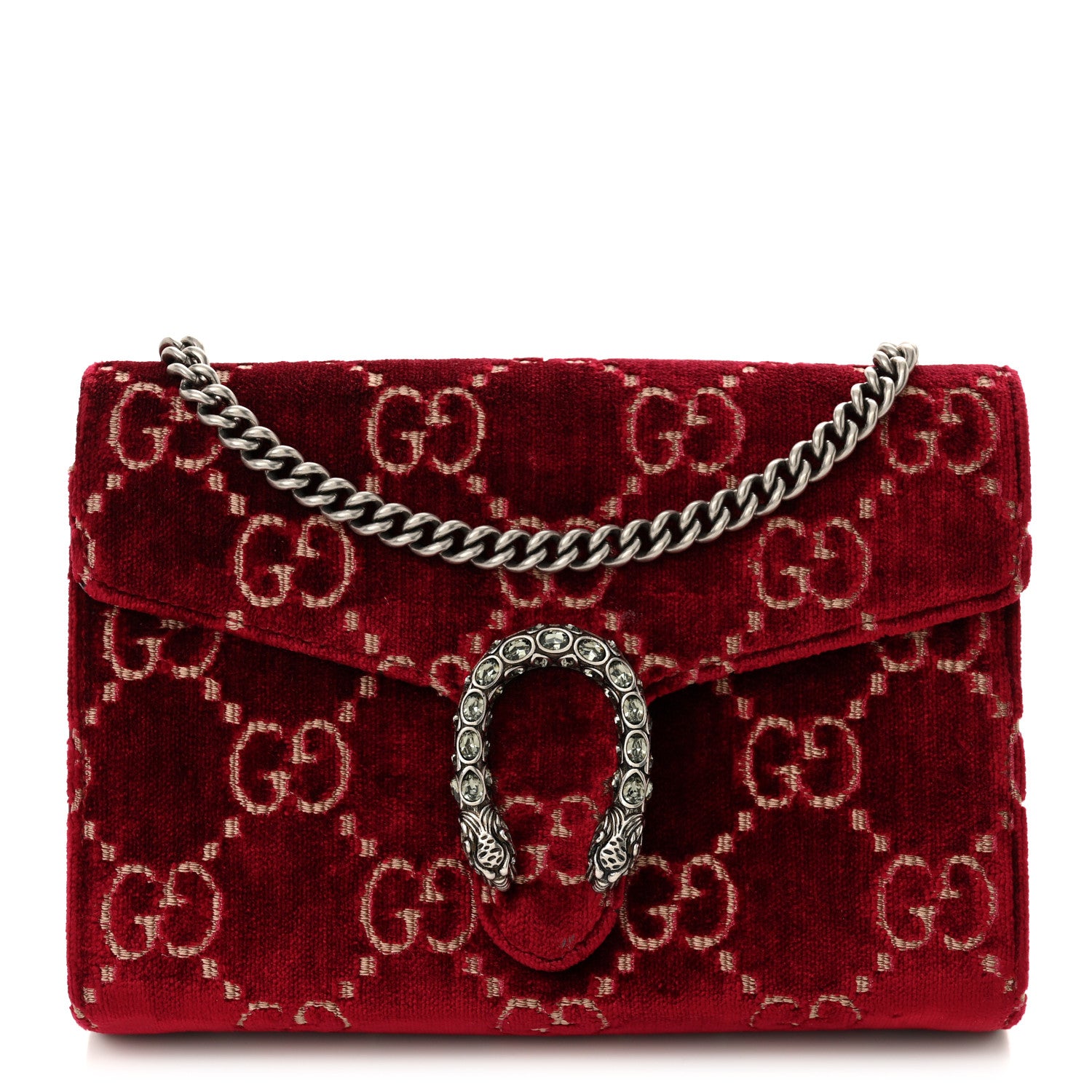 Gucci Velvet GG Monogram Mini Dionysus Chain Wallet Red Cipria 1 of 11