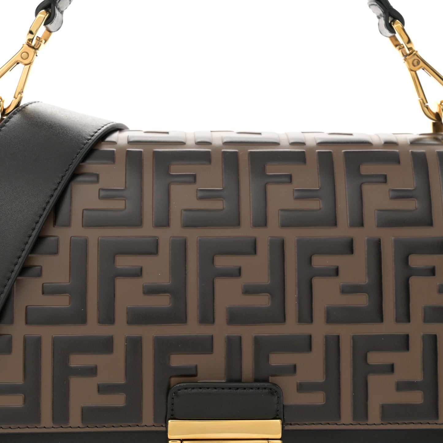 Vitello Liberty Bi-Color FF 1974 Embossed Kan U Shoulder Bag Black Maya