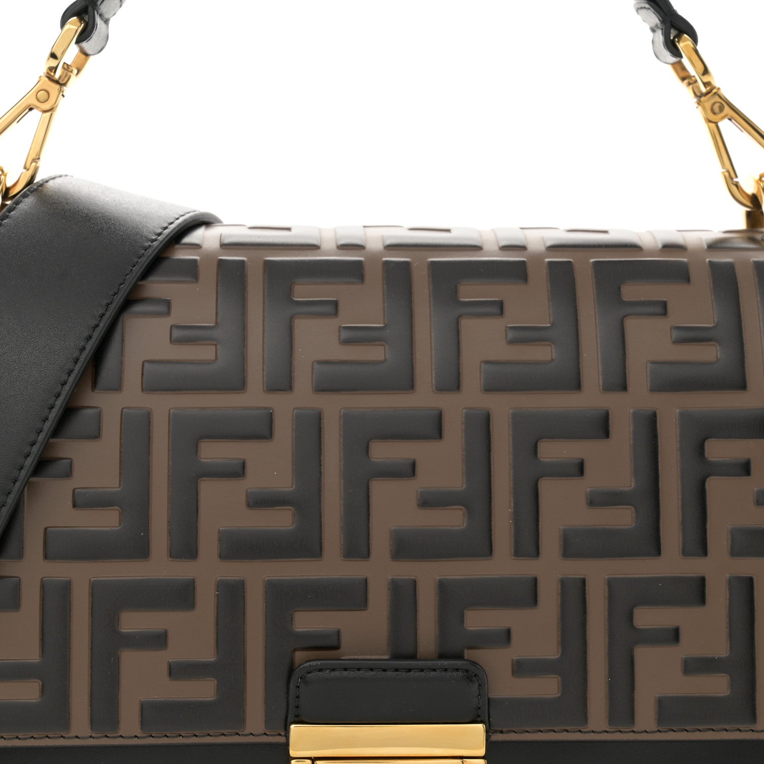 Fendi Vitello Liberty Bi-Color FF 1974 Embossed Kan U Shoulder Bag Black Maya 8 of 13