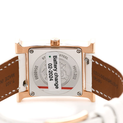 Hermes Stainless Steel Alligator Diamond Mother of Pearl 21mm Heure H Hour Quartz Watch Blanc 4 of 5