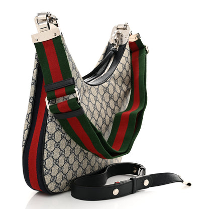 Gucci GG Supreme Monogram Textured Calfskin Web Large Attache Shoulder Bag Beige Blue 3 of 10