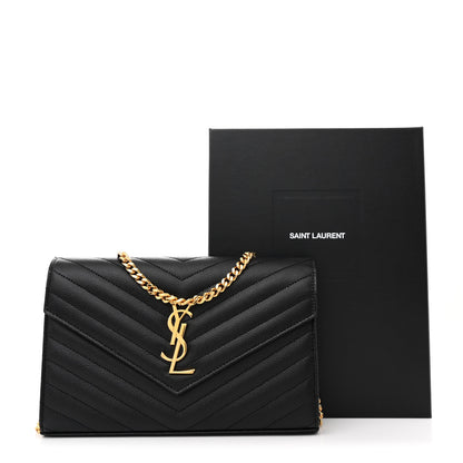 Saint Laurent Grain De Poudre Matelasse Chevron Monogram Chain Wallet Black 13 of 13