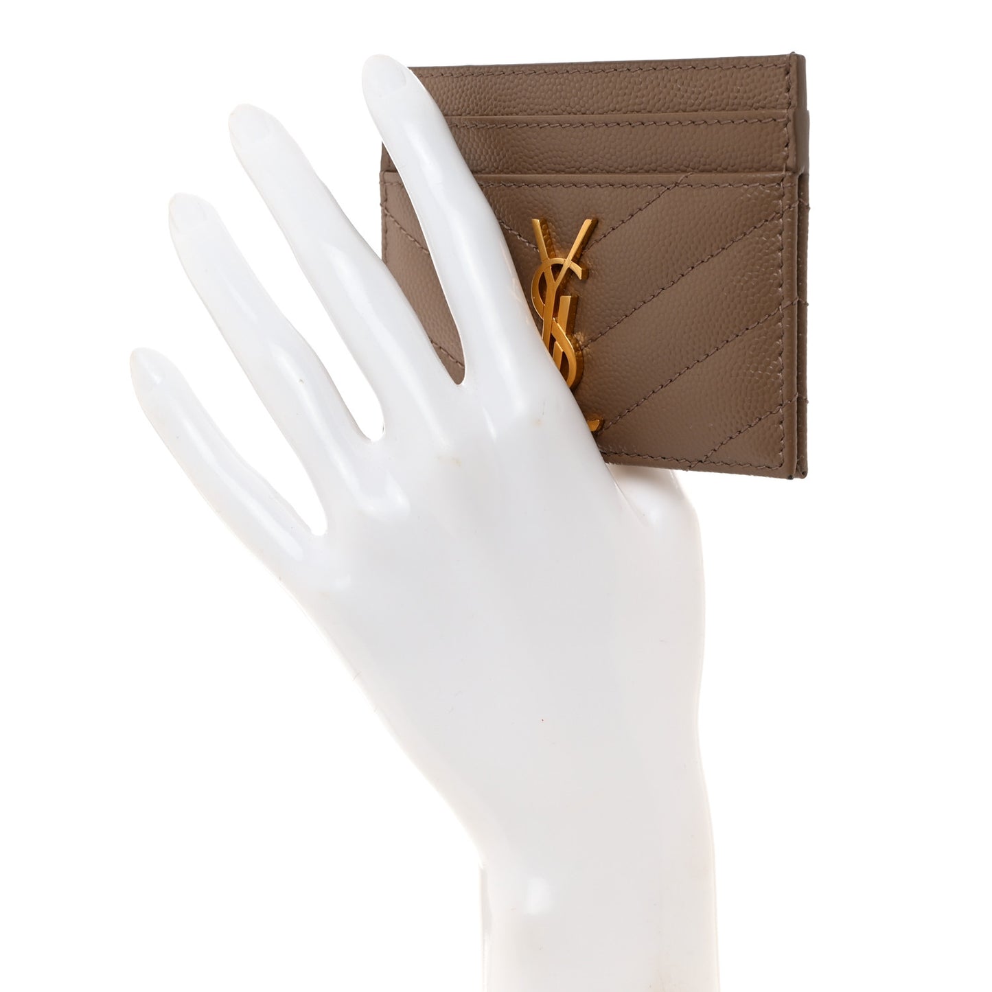 Grain De Poudre Matelasse Chevron Monogram Credit Card Case Natural Dark