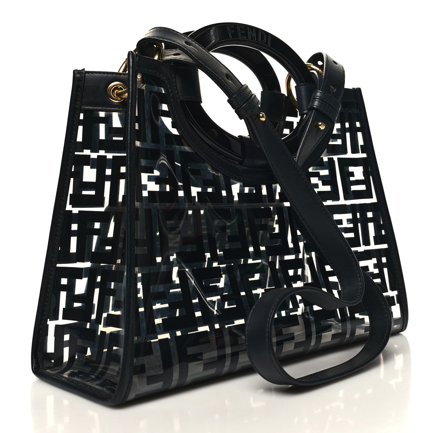 Fendi TPU FF Vitello Century Plexiglass Small Runaway Shopper Tote Black 3 of 10